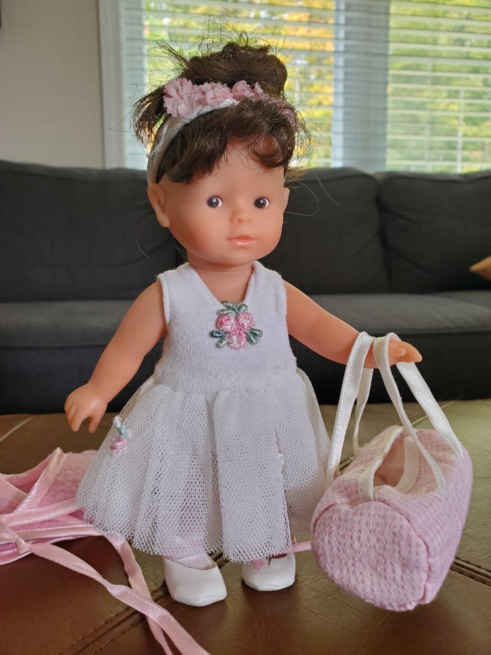 Mini Corolline Ballerina Doll by Corolle 8 inch with pink wrap and bag